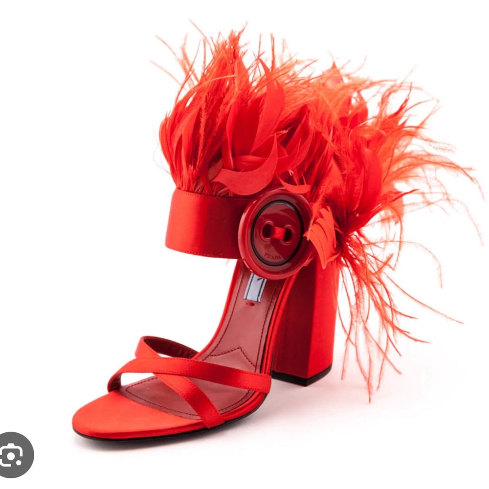 Prada orange feathers sandals